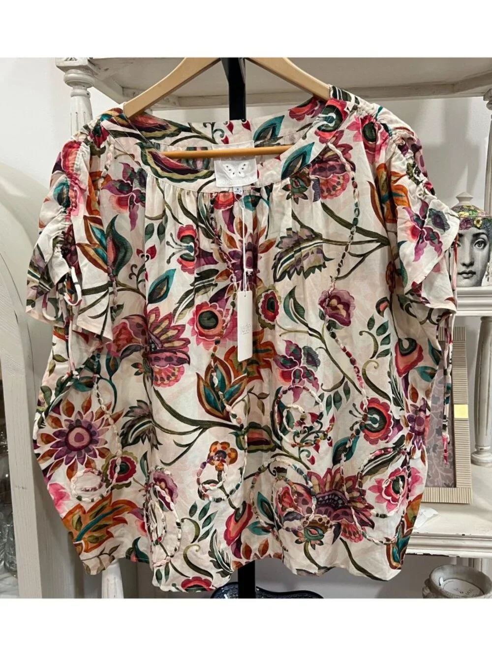 JADE Johnny Was Lexith Peasant Blouse Valley of Fleurs Size Small